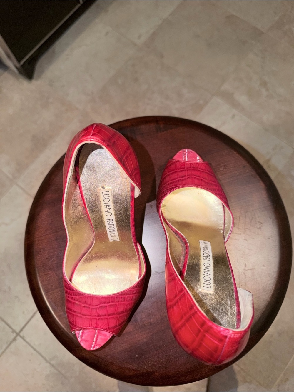 Luciano Padovan Red Embossed Croc Leather D’Orsay Peep Toe Heels EU 36